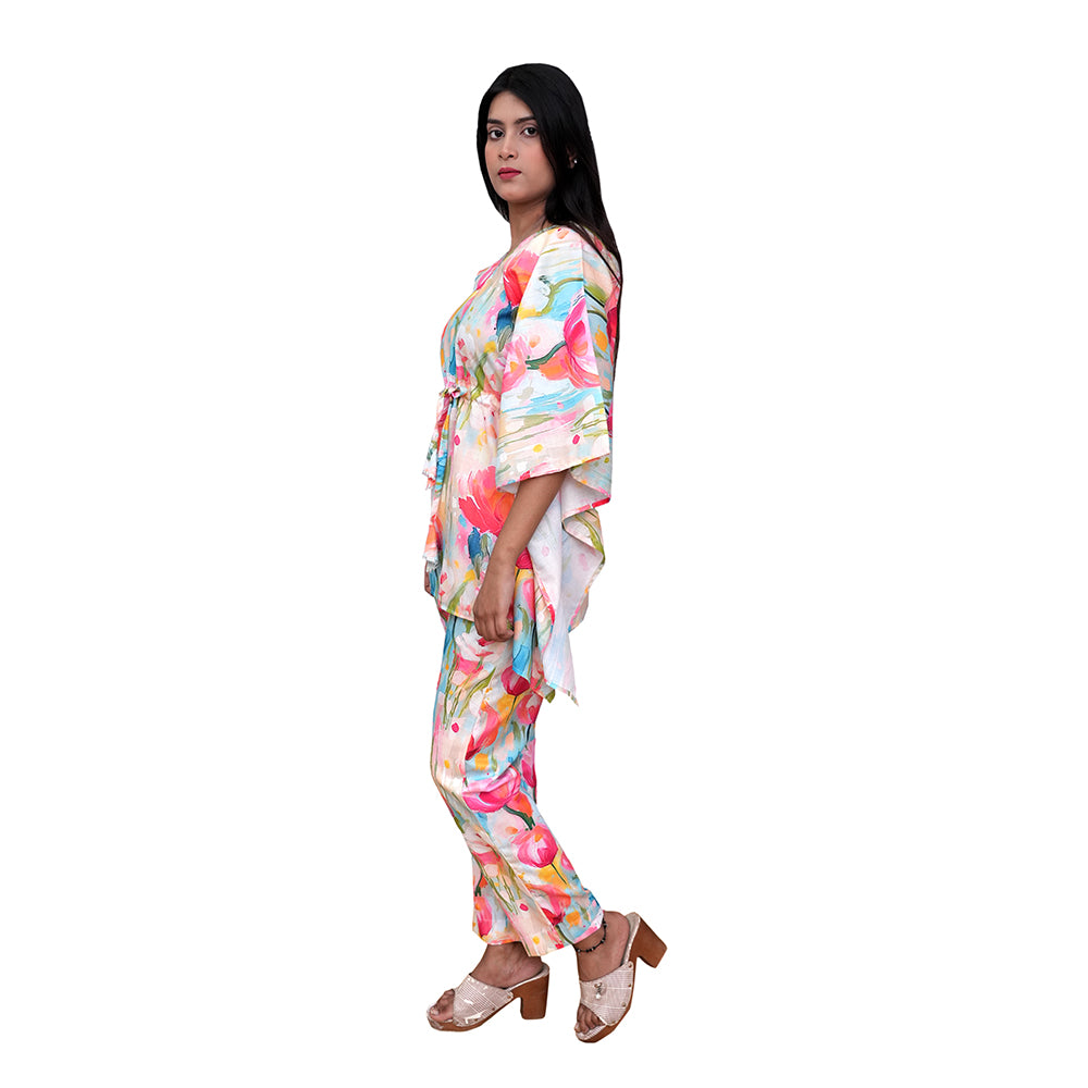 Azqaa Floral Print Design Kaftan Top and Bottom Set Women | Intricate Patterns and Vivid Colors