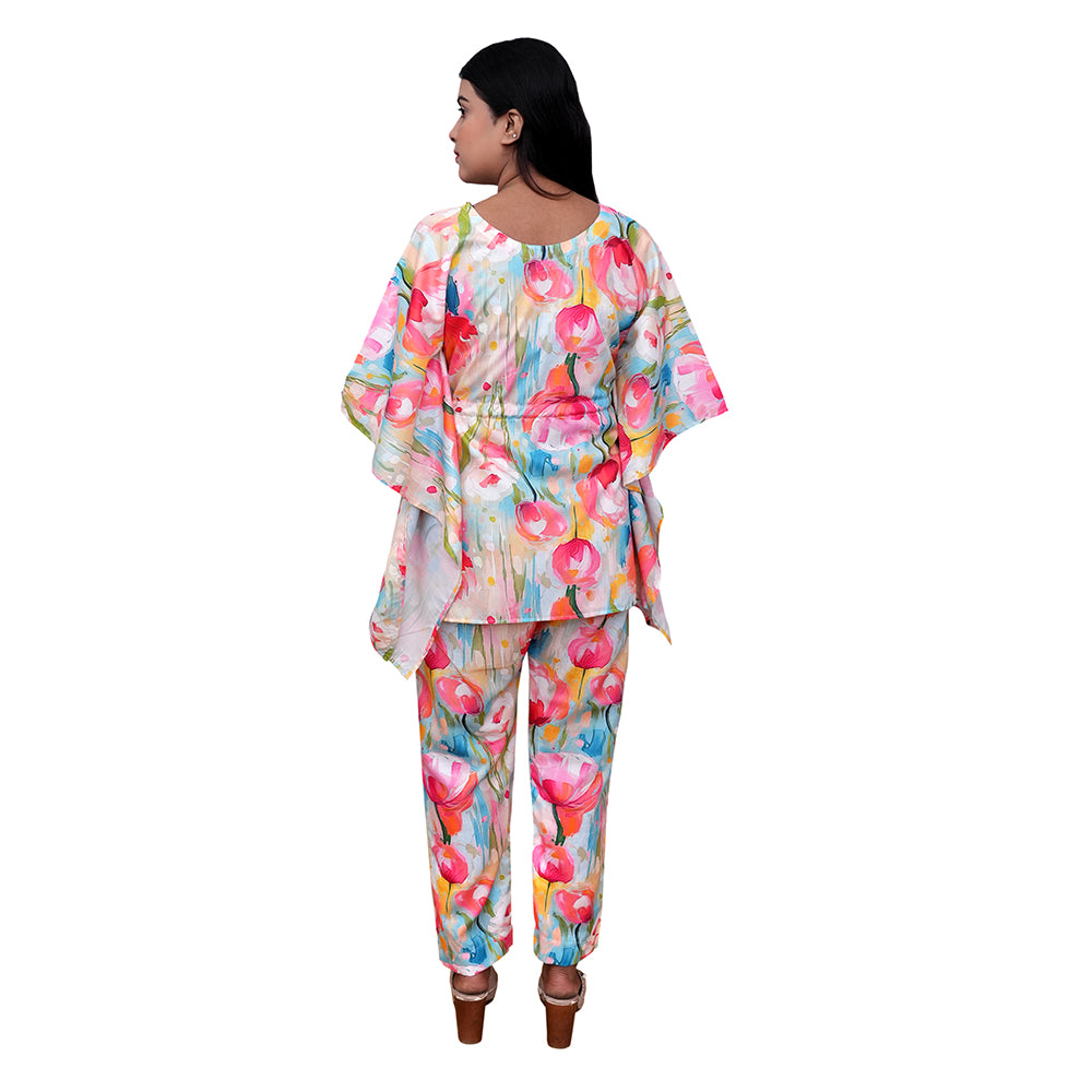 Azqaa Floral Print Design Kaftan Top and Bottom Set Women | Intricate Patterns and Vivid Colors